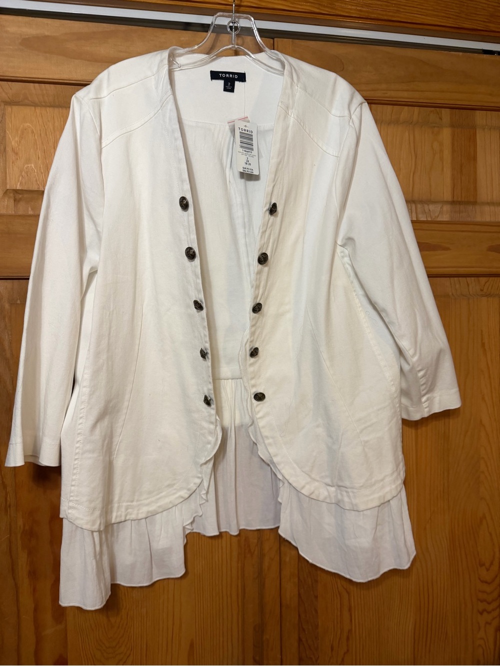 torrid Cream Layered Ruffle-Hem Button Jacket